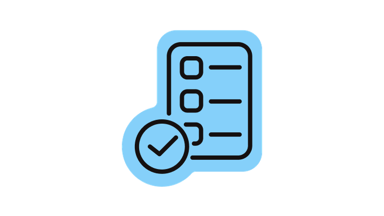 Simple blue icon of a checklist with a checkmark, representing knowledge base or task completion.