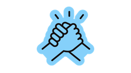Two hands clasped in a handshake, symbolizing proactive teamwork and collaboration.
