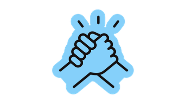Two hands clasped in a handshake, symbolizing proactive teamwork and collaboration.