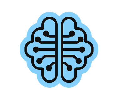 Blue brain icon with circuit lines, symbolizing AI, digital learning, and continuous improvement.