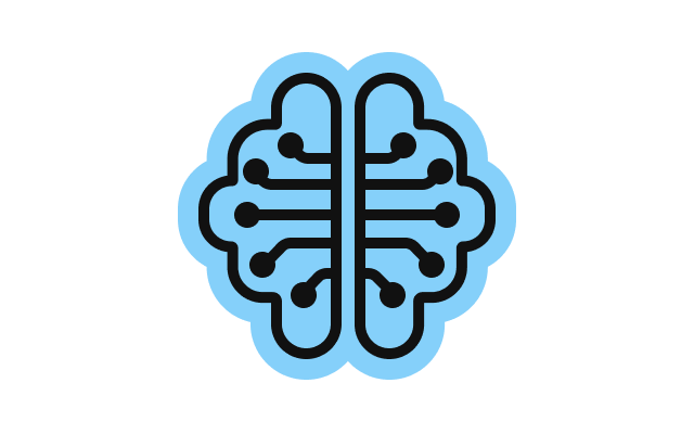 Blue brain icon with circuit lines, symbolizing AI, digital learning, and continuous improvement.