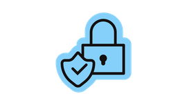 Blue padlock and shield icon symbolizing secure, smarter work with Flip Flows platform.