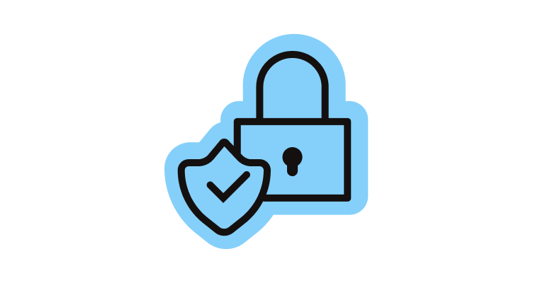 Blue padlock and shield icon symbolizing secure, smarter work with Flip Flows platform.