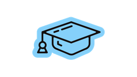 Blue graduation cap icon, simple outline, no text, symbolizing expertise or learning.