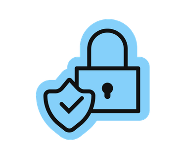Blue padlock and shield icon with checkmark, symbolizing security and permissions.