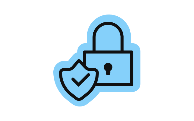 Blue padlock and shield icon with checkmark, symbolizing security and permissions.