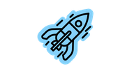 Simple blue and black rocket icon, symbolizing ask-ai_agentic-ai, on transparent background.