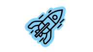 Simple blue and black rocket icon, symbolizing ask-ai_agentic-ai, on transparent background.