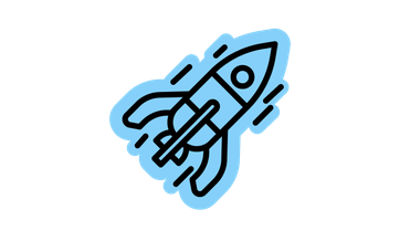 Simple blue and black rocket icon, symbolizing ask-ai_agentic-ai, on transparent background.