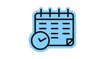 Blue calendar icon with checkmark, symbolizing scheduling or planning; no visible text.