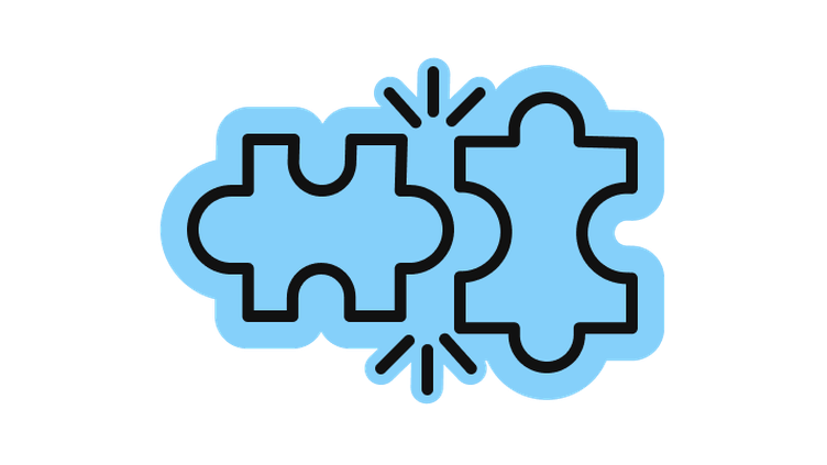 Two blue puzzle pieces connecting, symbolizing integration and connectivity.