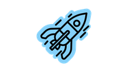 Blue outlined rocket icon, symbolizing rapid digital workflow or process acceleration.