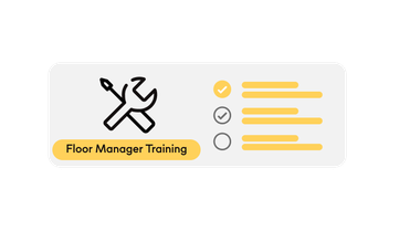 Floor Manager Training micro-training UI with checklist, empowering frontline via Flip Flows, Employee App.