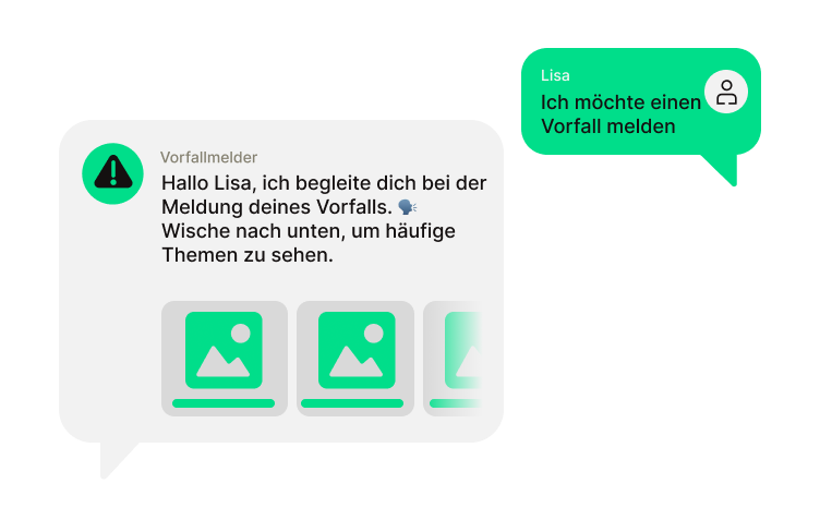 Mitarbeiter App: Vorfallmelder-Chat unterstützt Vorfallmeldung, Flip Flows, HR-Portal, Employee Experience Platform.