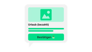 UI-Ausschnitt einer Mitarbeiterplattform: Urlaub (bezahlt), Bestätigen-Button, HR-Software, Mitarbeiter App.