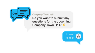 Chat UI from Employee Experience Platform with Flip Flows, enabling frontline comms and engagement. Text: Company Town hall D