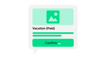 UI card with Vacation (Paid) and Confirm 🏝️; Flip Flows, HR-Software, Employee App.