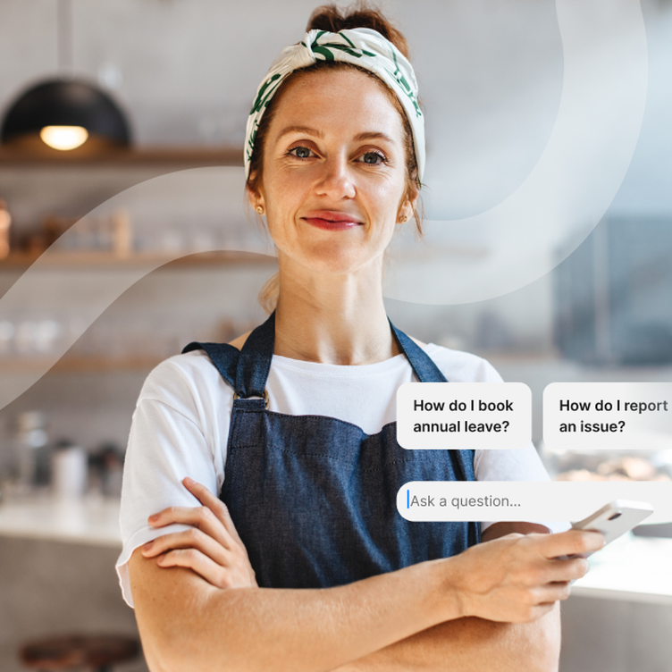 Frontline worker uses Employee App with Agentic AI for HR-Portal, Employee Experience, Flip Flows.