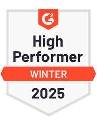 G2 badge with text High Performer WINTER 2025, symbolizing employee engagement excellence.