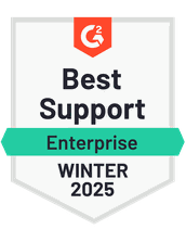 G2 badge: Best Support Enterprise WINTER 2025.