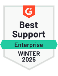 G2 badge: Best Support Enterprise WINTER 2025.