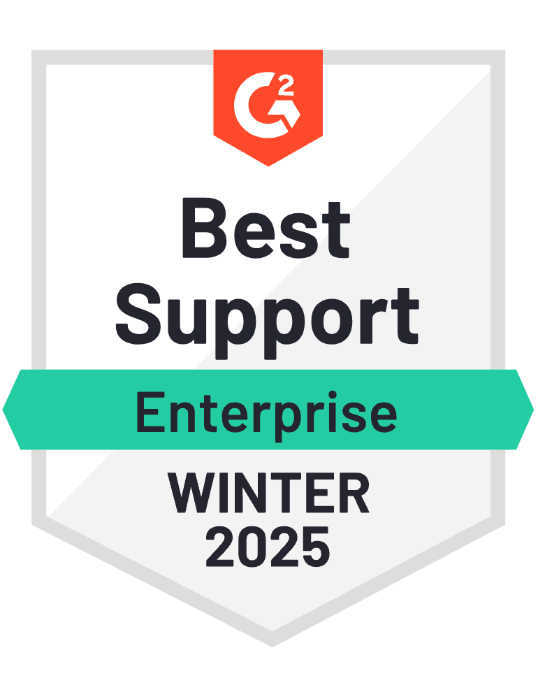 G2 badge: Best Support Enterprise WINTER 2025.
