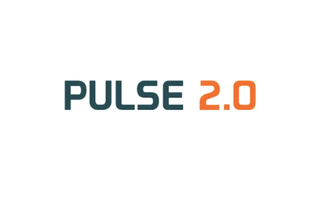 Pulse 2.0 logo in dark blue and orange text on white background.