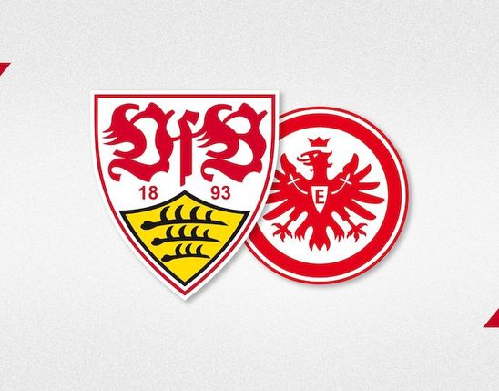 Zwei Fußball-Logos: VfB Stuttgart (1893) und Eintracht Frankfurt, nebeneinander auf weißem Hintergrund.