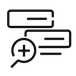 Minimalist icon with two rectangles and a magnifying glass with a plus sign, black on white.