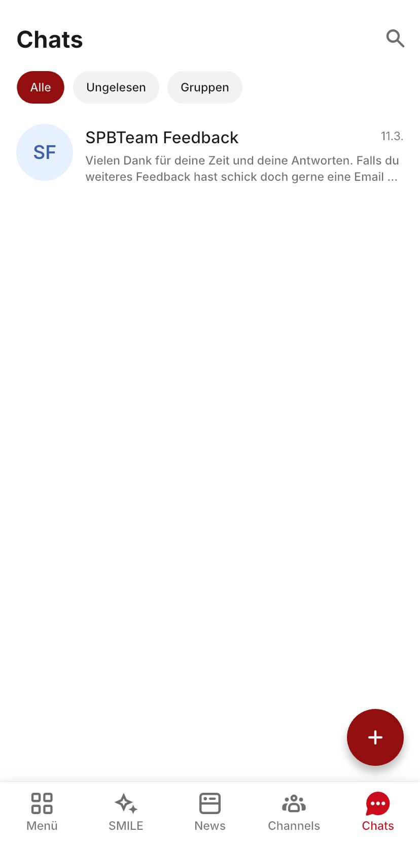 Chat interface showing a message from SPBTeam Feedback in German.