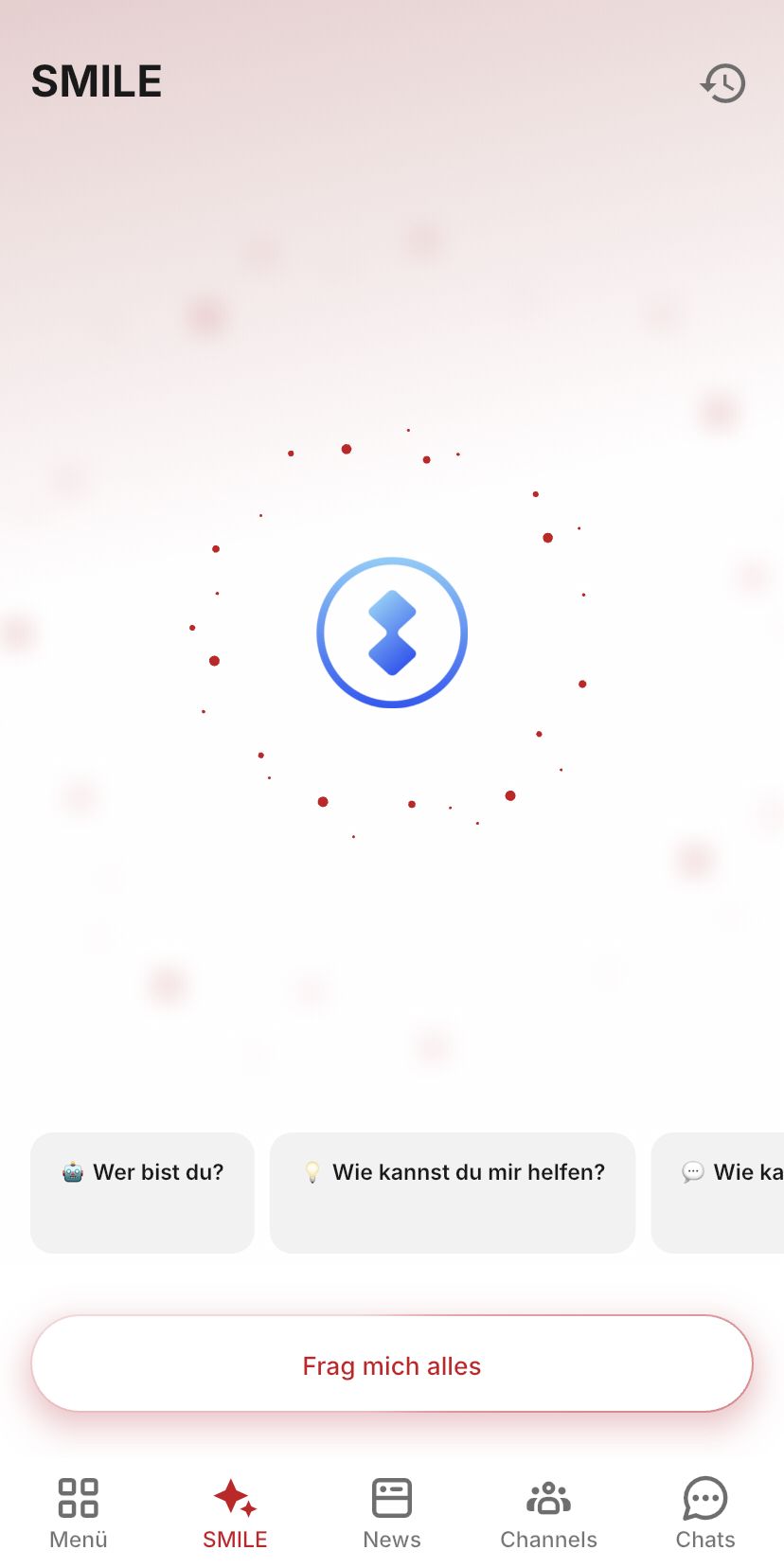 SMILE interface with options for communication and query in German.
