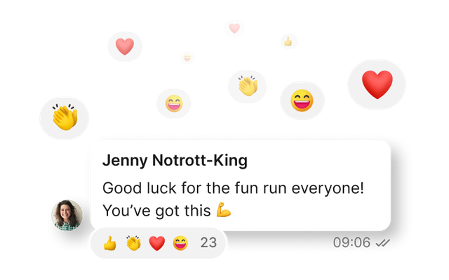 Employee App comment with reactions: Good luck for the fun run everyone! You’ve got this 💪