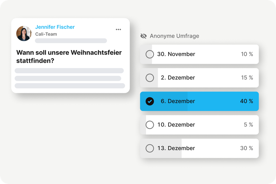 Umfrage in Mitarbeiterplattform: Wann soll unsere Weihnachtsfeier stattfinden? HR-Portal, Employee App.
