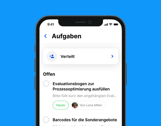 Aufgaben-UI der Mitarbeiterplattform: Aufgabenmanagement, HR-Portal, Mitarbeiter App, Employee Experience Platform.