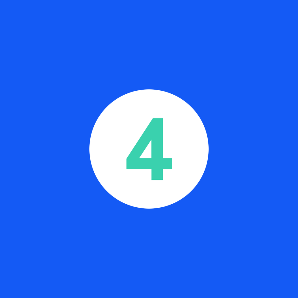 White circle with turquoise 4 on a solid blue background, simple decorative graphic.