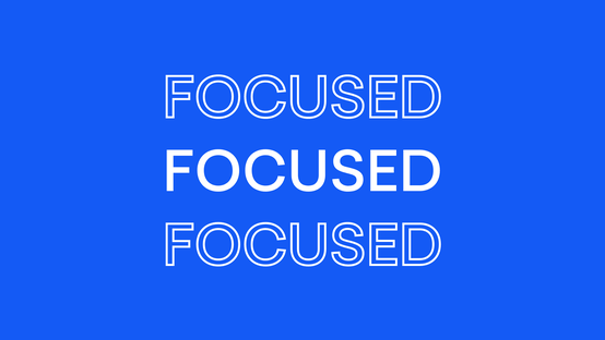 Text FOCUSED repeated three times in white on a solid blue background; value-focused design.