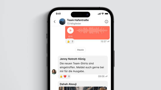 Mitarbeiter App Gruppenchat: Team Hafenstraße, Flip Flows, Mitarbeiterplattform, HR-Software, Intranet.