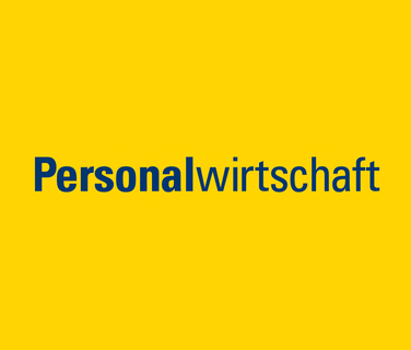 Personalwirtschaft Logo auf gelbem Hintergrund.