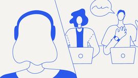 Minimalist illustration of a team meeting with laptops, symbolizing employee engagement and collaboration.
