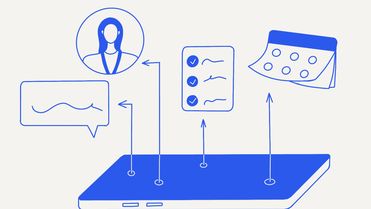 Illustration of Mitarbeiter App, HR-Portal, Employee Experience Platform, Flip Flows, Flip Intelligence.