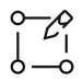 Minimalist icon of a pencil drawing a square with connected dots, simple black outline.