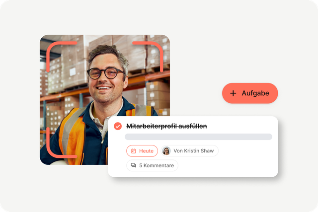 Mitarbeiterplattform UI: Aufgabe Mitarbeiterprofil ausfüllen, HR-Portal, Mitarbeiter App, Employee Experience Platform.