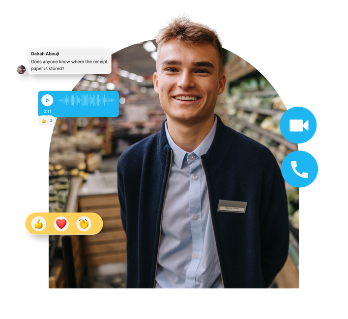Frontline employee using Employee App for comms, HR-Portal, Flip Flows, Employee Engagement.