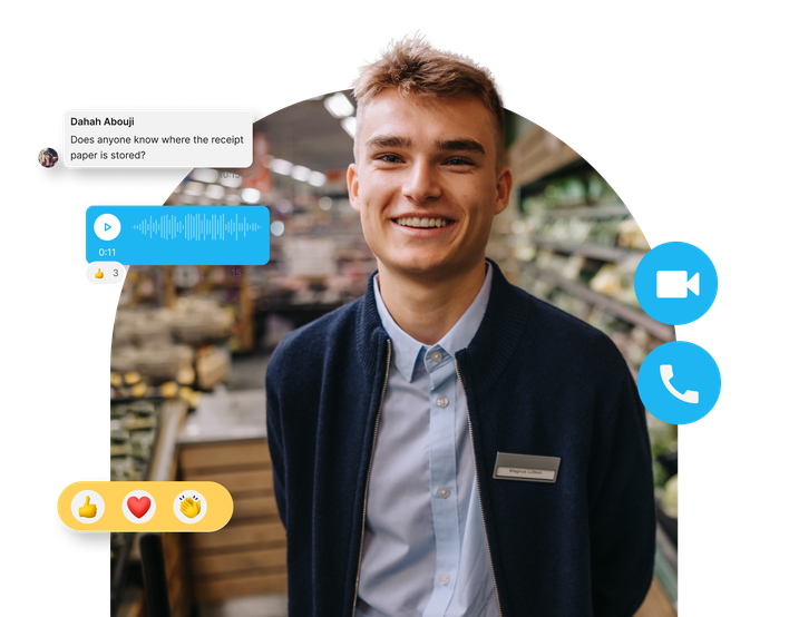 Frontline employee using Employee App for comms, HR-Portal, Flip Flows, Employee Engagement.