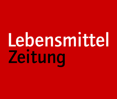 Lebensmittel Zeitung Logo, weißer und schwarzer Text auf rotem Hintergrund.