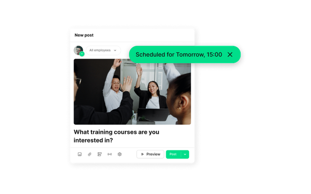 B2B-SaaS Employee App UI: What training courses are you interested in? Scheduled for Tomorrow, 15:00.