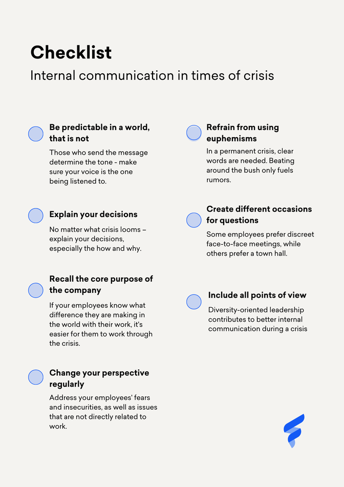 Checklist for internal communication in times of crisis; tips for employee engagement, HR-Portal.