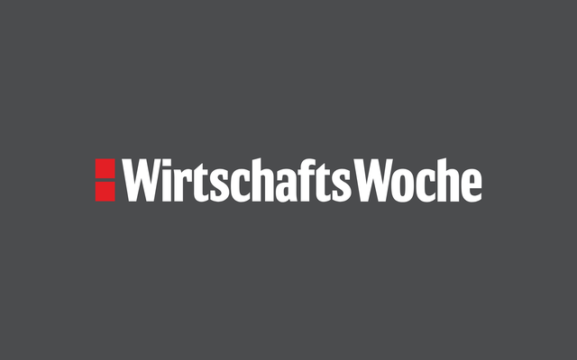 WirtschaftsWoche Logo auf grauem Hintergrund, weißer Text mit roten Quadraten links.