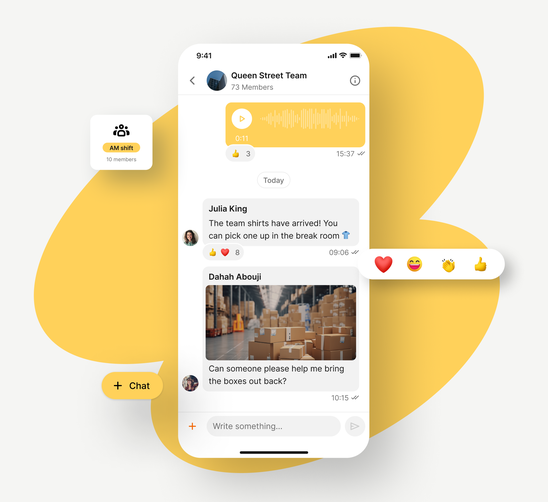 B2B-SaaS Mitarbeiter App: Chat, Flip Flows, Employee Engagement, HR-Portal, Intranet, Team-Kommunikation.