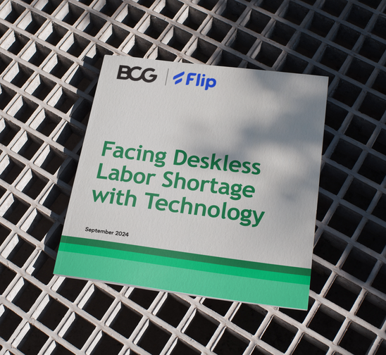 BCG Flip report: Facing Deskless Labor Shortage with Technology, September 2024, on grid table.